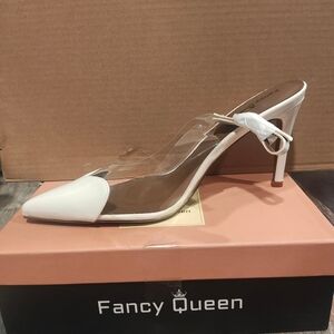 FancyQueen White Slingback Stiletto